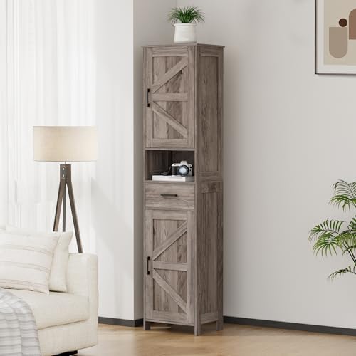 Homhedy 67" H Tall Bathroom Storage Cabinet with Barn Doors and Drawer - Image 6