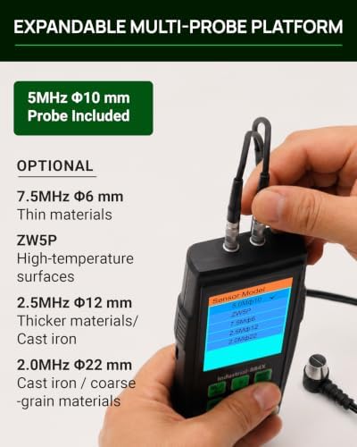 Professional Ultrasonic Thickness Gauge Industrial-884X, 0.033–15.75" (0.85–400 mm) Range, PC Data Connectivity, Multi-Probe Compatible, Digital Measuring Tool with 2000 Data Memory & Color LCD - Image 2