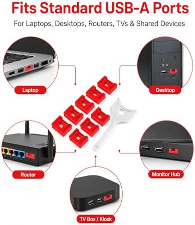 12-Pack USB-A Port Locks with 1 Key,Laptop Security Locks for Physical Security and Malware Protection, Removable USB-A Port Locks for PC Laptops, Protecting Data and Information Security (Red) - Image 7
