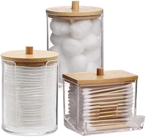 Tbestmax Bathroom Organizer Accessories Set-10 OZ Qtips Holder Storage with Bamboo Lids, Cotton Ball/Swabs Dispenser, Apothecary Container Jar 3 Pcs by Tbestmax