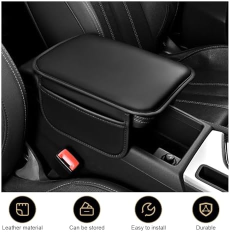 Car Center Console Cover, Leather Armrest Cover Cushion with 2 Storage Bags, Soft Centre Console Protector Covers, Universal Car Interior Accessories, for Most Vehicles, SUV (Black) - Image 3