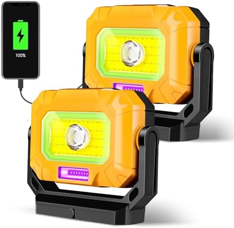 2 Pack Magnetic Work Light, 1200LM Rechargeable Shop Lights by Unibriteportablepowerdesignedforindoorandoutdoorlife