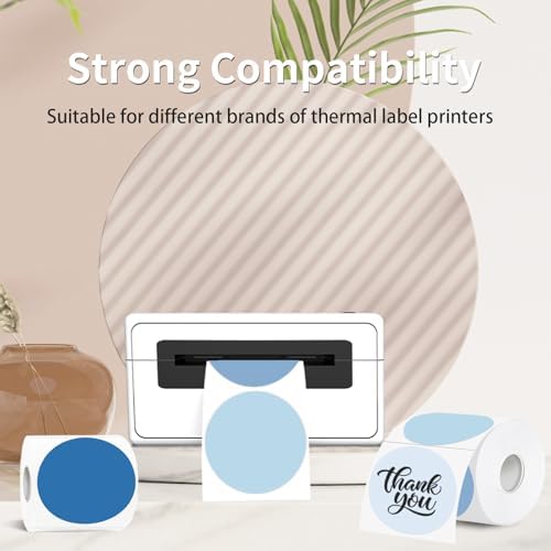 3 Inch Thermal Label,Blue Round Thermal Printer Label,Waterproof Thermal Stickers for DIY Logo Design,Name Tag,Thanks Card 300 Labels/Roll (Blue) - Image 3