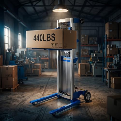2 in 1 Material Lift Winch Stacker, 6 Wheels Manual Material Lifts, Heavy Duty Pallet Truck Dolly with Adjustable Fork, Adjustable Straddle Hand Winch Lift Trucks for Warehouse, Factory, Load 410 Lbs by Unknown