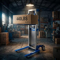 2 in 1 Material Lift Winch Stacker, 6 Wheels Manual Material Lifts, Heavy Duty Pallet Truck Dolly with Adjustable Fork, Adjustable Straddle Hand Winch Lift Trucks for Warehouse, Factory, Load 410 Lbs by Unknown