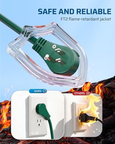 DEWENWILS 25FT(7’+6’*3) Outdoor Extension Cord 360° Rotating Flat Plug, Green - Image 7