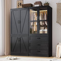 75" Tall Farmhouse 4 Doors Armoire Wardrobe Closet with 3 Drawers and LED,Freestanding Closet Wardrobe Cabinet for Bedroom with Hanging Rod,Wooden Armoire Storage Cabinet with Adjustable shelve(Black) by Hlivelood