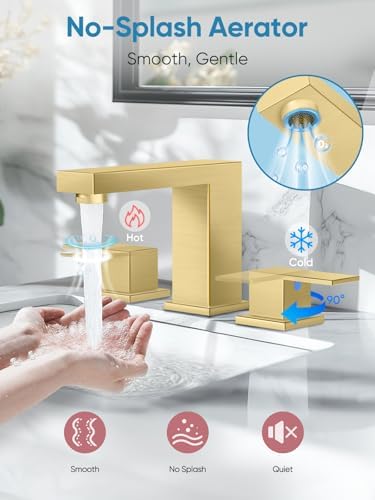 Cobbe Bathroom Faucet 3 Hole, Brushed Gold Bathroom Sink Faucet Widespread - Image 2