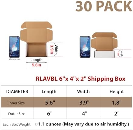 RLAVBL 30 Pack 6x4x2 Shipping Boxes, White Corrugated Cardboard Mailer Box - Image 2