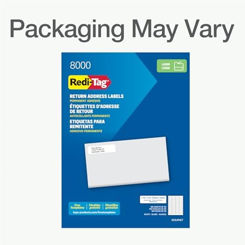 Redi-Tag 0.5" x 1.75" Address Labels, 8000 per Pack, White, Laser Printer Labels, 1/2" x1-3/4, Self-Adhesive, Permanent Stick, Smudge-Resistant, Perfect for Mailing, Office, and Home Use - Image 4