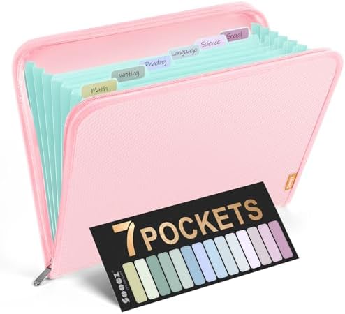 Sooez 7 Pockets Accordion File Organizer, Zipper Expanding File Folder A4 by Sooez