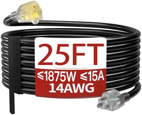 Skrizcable 14/3 25 FT Extension Cord Outdoor, Black Power Cord by Skrizcable