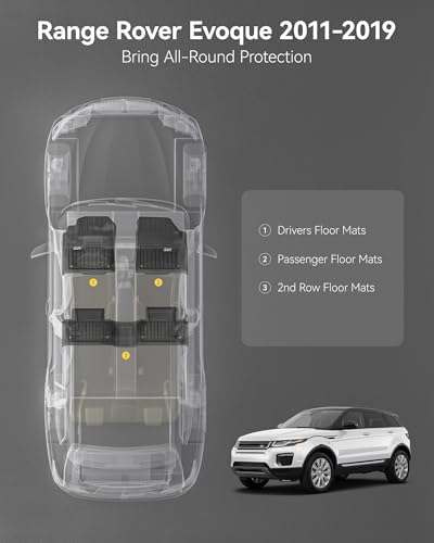 3W Durable TPE Black Floor Mats, Custom Fit for Range Rover/Land Rover Evoque 2011-2019 (Not for Convertible), 1st & 2nd Row All-Weather Vehicle Mat Set - Image 3