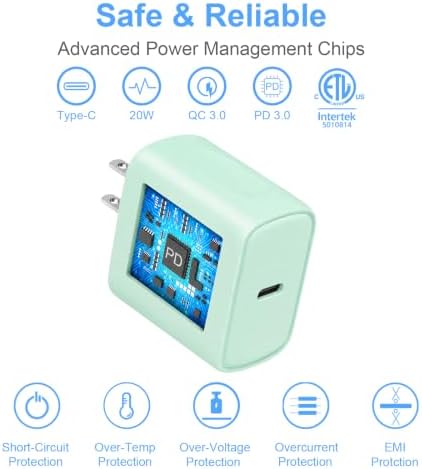 iPhone 14 13 12 Fast Charger 20W PD USB C Wall Charger with 6FT Fast Charging Cable for iPhone 14/14 Pro/14 Pro Max/14 Plus/13/12/11/Pro/Pro Max/Mini/Xs Max/X, iPad - Green - Image 4