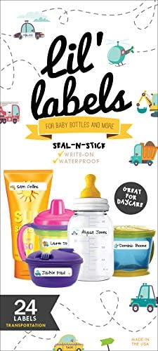 Bottle Labels, Write-On, Self-Laminating, Waterproof Kids Name Labels for Baby Bottles, Sippy Cup for Daycare School, Made in the USA, Dishwasher Safe (Transportation) Boy or Girl by LilLabels