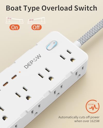 DEPOW Surge Protector Power Strip with 8 Outlets 4 USB Ports (2 USB C),5 FT - Image 4