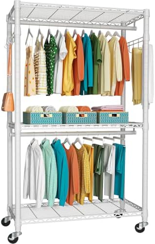FUTASSI P1 Heavy Duty Garment Rack, 3 Tiers Adjustable Rolling Metal Closet by FUTASSI