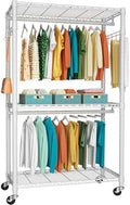 FUTASSI P1 Heavy Duty Garment Rack, 3 Tiers Adjustable Rolling Metal Closet by FUTASSI
