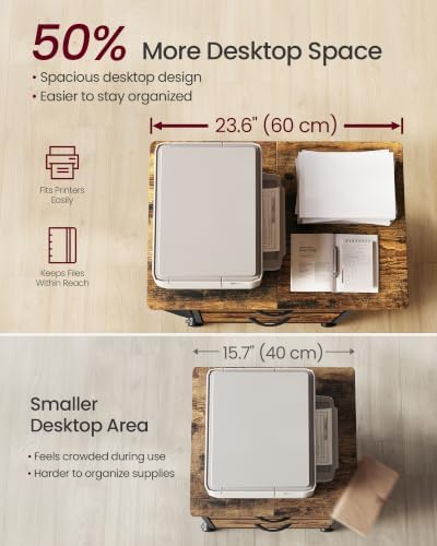 VASAGLE 3-Drawer File Cabinet, Mobile Printer Stand with Storage - Image 5