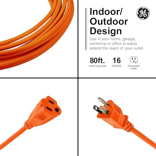GE Outdoor Extension Cord, 80Ft, Outdoor Grounded Heavy Duty Extension Cord - Image 2