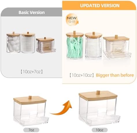 Tbestmax Bathroom Organizer Accessories Set-10 OZ Qtips Holder Storage with Bamboo Lids, Cotton Ball/Swabs Dispenser, Apothecary Container Jar 3 Pcs - Image 6