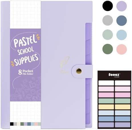 Sooez 8 Pocket Accordion File Organizer, Pastels Expanding File Folder by Sooez