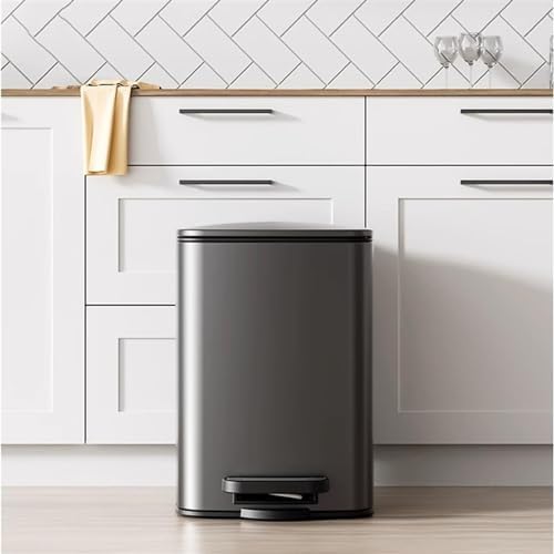 Stainless Steel Step Trash Can with Soft Close Lid Hands Free Square Waste Bin for Kitchen Bathroom Living Room Smart Design with Inner Bucket Black Color 35L Capacity - Image 2
