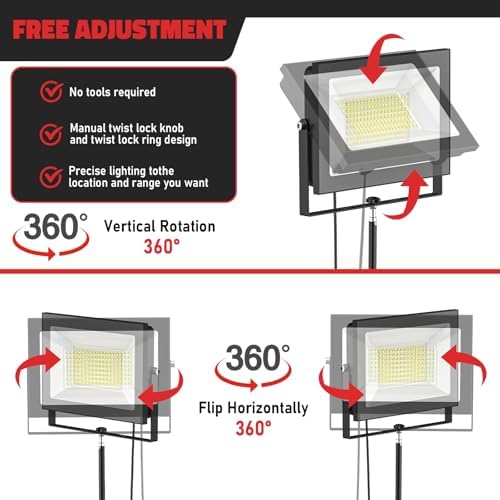 LIVOWALNY 200W LED Work Lights with Stand Compatible with Milwaukee Battery, 2PCS 20000LM Portable Tower Light IP66 Waterproof with 13FT Cord, Foldable Tripod Floodlight Garage Job Site(Tool Only) - Image 6