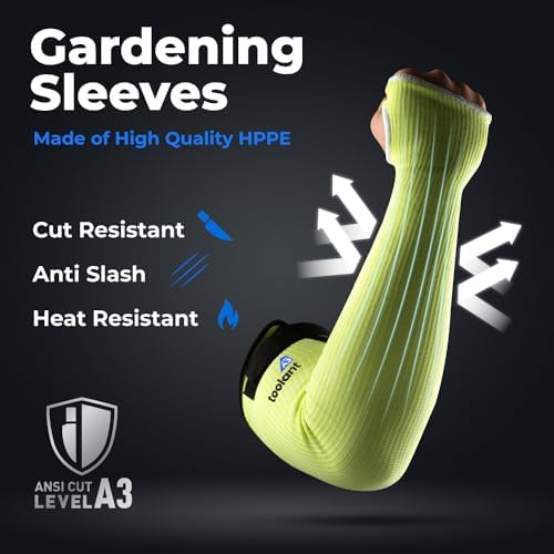OriStout Cut Resistant Gardening Sleeves with Tumb Hole, Green, 1 Pair - Image 2