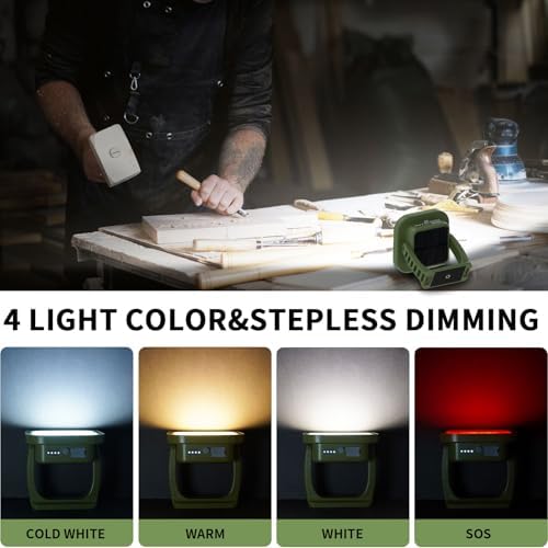 Portable Work Light, 4000LM, IP65 Waterproof Magnetic Work Lights with Stand, 12000mAh PowerBank LED Rechargeable Lights, 1/4” Threaded Port Flood Light for Job Site (Solar Power) - Image 3