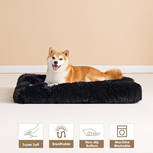 EHEYCIGA Fluffy Dog Crate Bed for Large Dogs, Plush Faux Fur Pad, Black - Image 7