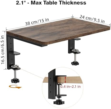 Desk Extender, 15-inch Clamp-On Desk Shelf, Height-Adjustable Desktop Shelf Organizer for Monitors Office and Gaming Accessories, Arm Support Table Extension, 44lbs Heavy Duty, Dark Brown - Image 2