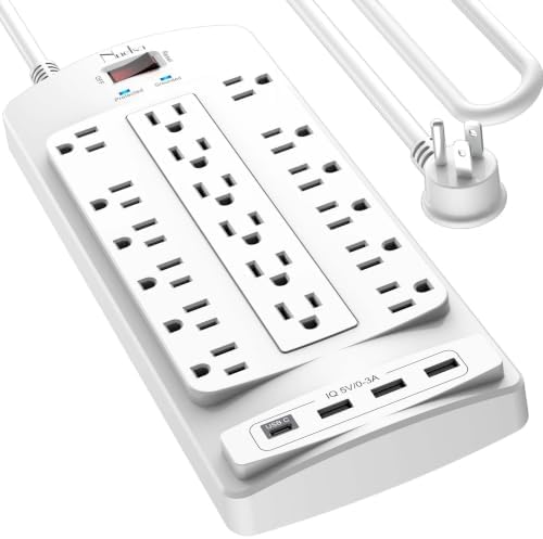 18 Outlets Surge Protector Power Strip - Nuetsa 10 Feet Flat Plug Heavy Duty Extension Cord with 18 Widely Outlets and 4 USB Ports, 2100 Joules, White, ETL Listed by Nuetsa