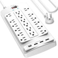 18 Outlets Surge Protector Power Strip - Nuetsa 10 Feet Flat Plug Heavy Duty Extension Cord with 18 Widely Outlets and 4 USB Ports, 2100 Joules, White, ETL Listed by Nuetsa