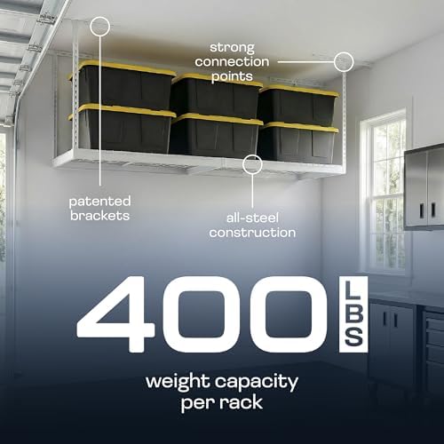 MonsterRax 2x8 Overhead Garage Storage Rack, White, 12"-21" Height - Image 4