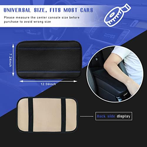 Ziciner Car Center Console Armrest Pad, PU Leather Waterproof Auto Armrest Seat Box Cover Protector, Universal 12.59x 7.24 Inch Vehicles Interior Accessories for Most Car SUV (Black & Blue) - Image 2