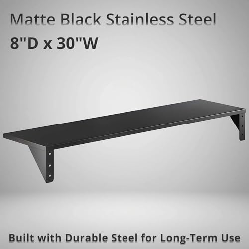 8" x 30" Heavy Duty Stainless Steel Floating Wall Mounted Shelf, Commercial Kitchen Storage Shelf - Image 2