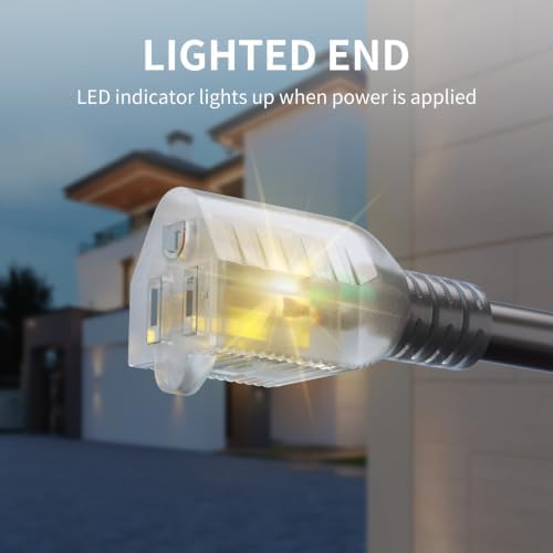 14AWG 25FT Outdoor Extension Cord, Heavy Duty with Lighted End - Image 6