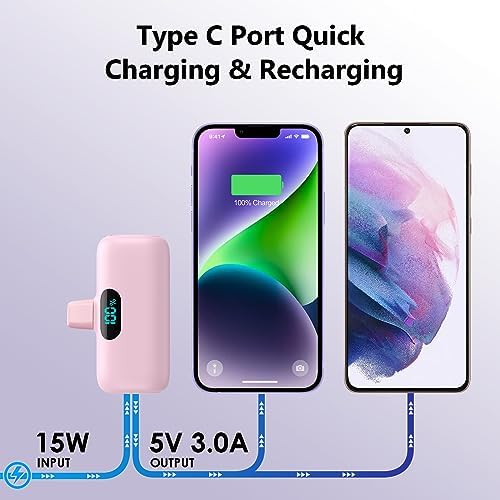 Mini Portable Charger for iPhone,Upgraded 5000mAh PD Fast Charging Battery Pack,LCD Display Cute Power Bank Portable Phone Charger for iPhone 14/14 Pro Max/13/13 Pro/12 Pro/11/XS/XR/X/8/7/6-Pink - Image 6