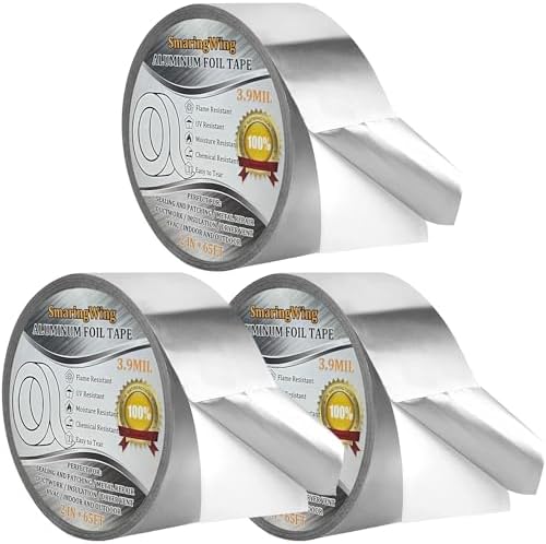 3PCS Aluminum Foil Duct Tapes Heavy Duty, Silver Metal Tape, Preminum Insulation Adhesive HVAC Tape (3.9mil,2"x65FT) High Temperature for Ductwork, Dryer Vent, Furnace, Patching Hot & Cold Air Ducts by SmaringWing