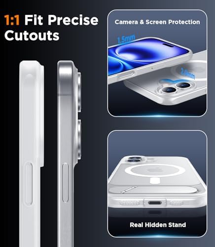 Temdan Magnetic Compatible with iPhone 16 Case, [Built-in Invisible Kickstand][Compatible with MagSafe][Military Grade Shockproof] Slim Translucent Matte Phone Case for iPhone 16 6.1" - Image 6