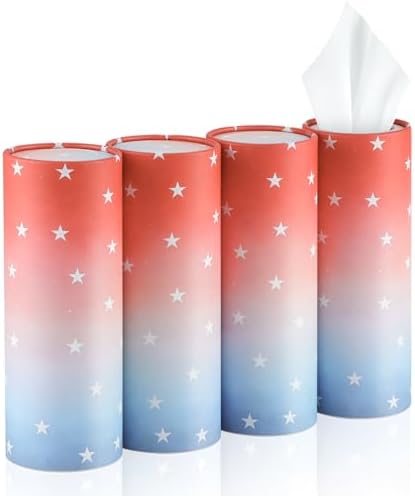 SINGARO Car Tissue Holder, 4 Pack Car Cup Holder Facial Tissues with Travel Tissue Bag, Quick and Convenient Flower Combination Box(4 Canisters/200 Tissues) American Flag by SINGARO