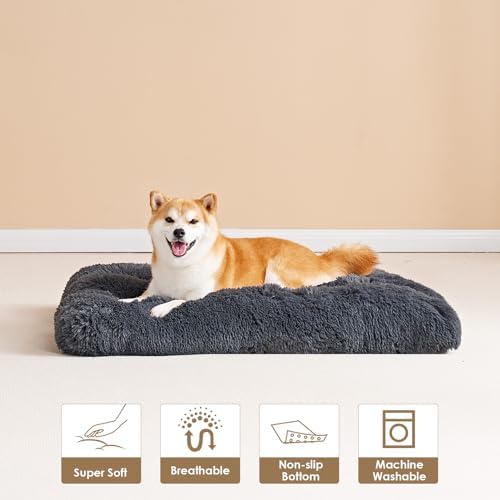 EHEYCIGA Fluffy Dog Crate Bed for Large Dogs, Plush Faux Fur Pad, Dark Grey - Image 7
