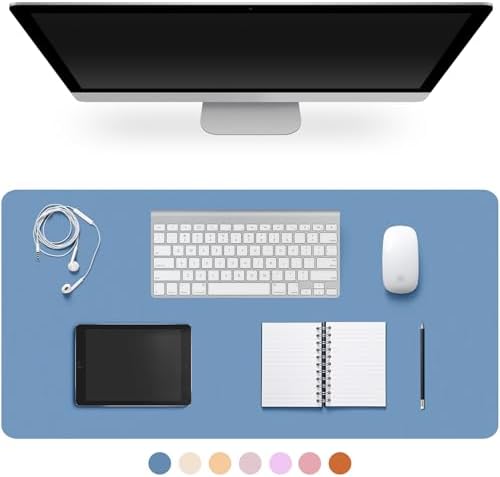 Leather Desk Pad Protector,Non-Slip Desk Pad(Sea Blue, 35.4" x 17") by CADONO