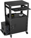 Mobile AV Cart with Side Shelves, Rolling Computer Cart Height Adjustable Rolling Media Utility Cart with Pullout Keyboard Tray Extra Storage Space, 4 Outlets, Perfect for Home or Office Use by GREHITK