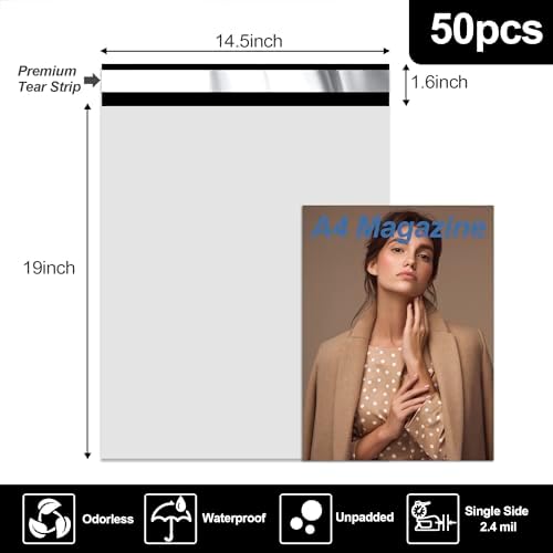 JinRuiKJ Poly Mailers 14.5x19 Inch, 50 Pcs Shipping Bags, White - Image 2