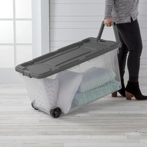 160-Quart Wheeled Stackable Storage Bin,Heavy-Duty Clear Plastic Container for Household & Garage Bulk Storage,Perfect for Outdoor Camping and Seasonal Organization, Gray 2-Pack - Image 4
