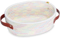ABenkle Small Woven Basket, Mini Cotton Rope Storage Basket, Tiny Easter Basket, Shelf Basket, Oval Decorative Toy Dog Cat Basket for Nursery, Empty Gift Basket, 9.4" x 5.9" x 3.9" XS by ABenkle