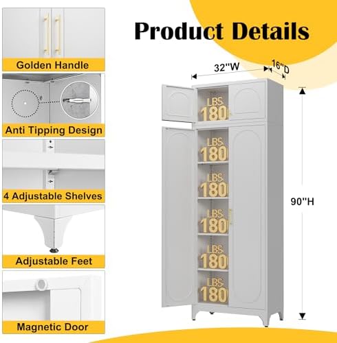 SteeLoong 90"Metal Pantry Storage Cabinet with Doors & 4 Adjustable Shelves - Image 2