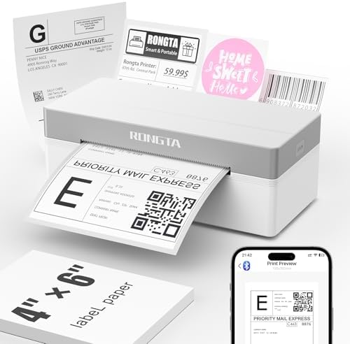Rongta Shipping Thermal Label Printer, Bluetooth 4x6 Sticker Label Maker Wireless Shipping Label Printer for Package Small Business Compatible with Windows macOS Android iOS (White) by RONGTA